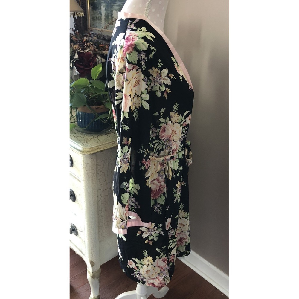 Vintage Oscar de la Renta Pink Label Black & Pink Floral Robe Size Small - Picture 8 of 13